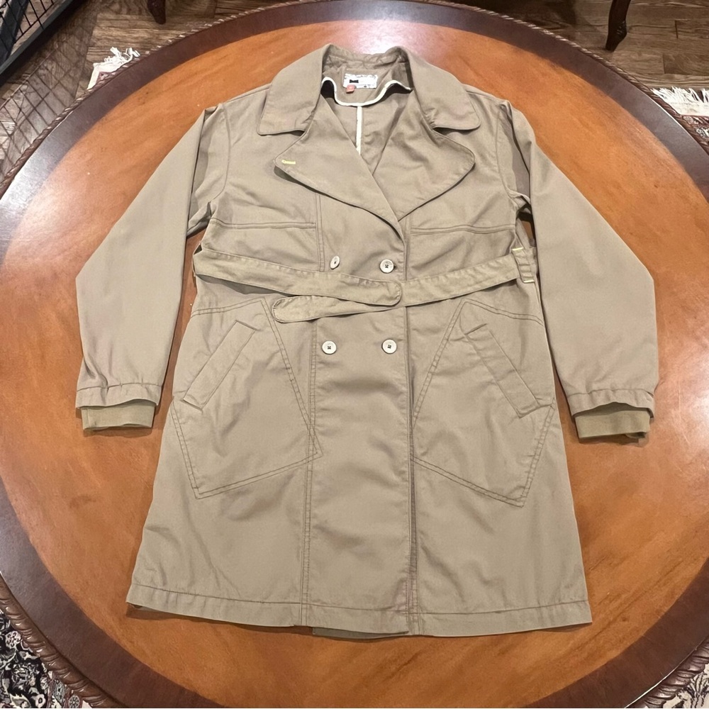 Pilcro x Anthropologie Utility Trench Coat Moss Belted XS Double Breasted Crop - Picture 4 of 15